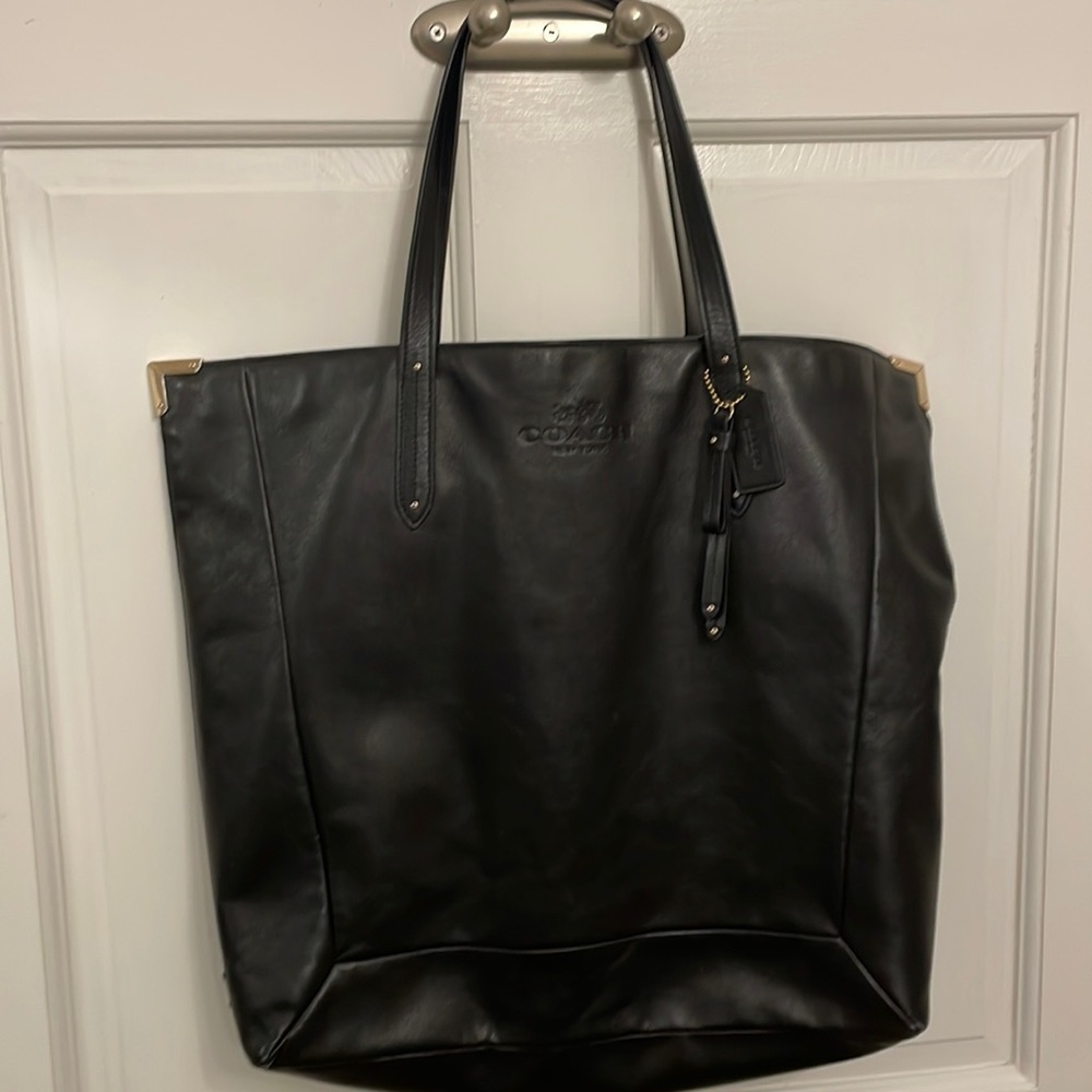 Coach black leather tote